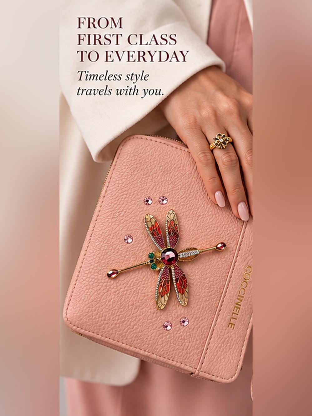 OOAK Hand-Embellished Coccinelle Turkish Airlines Pink Dragonfly Bag